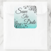 日付ティール(緑がかった色)のステッ結婚カーを保存 スクエアシール (バッグ)