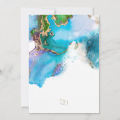 日付ティール(緑がかった色)抽象芸術アメジスト金ゴールドインクの保存 招待状 (裏面)