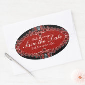 日付デジタルレースのオーバル結婚ステッカーを保存 楕円形シール (封筒)