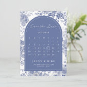 日付トイルブルーフランスのガーデンフローラの保存 招待状 (スタンド正面)