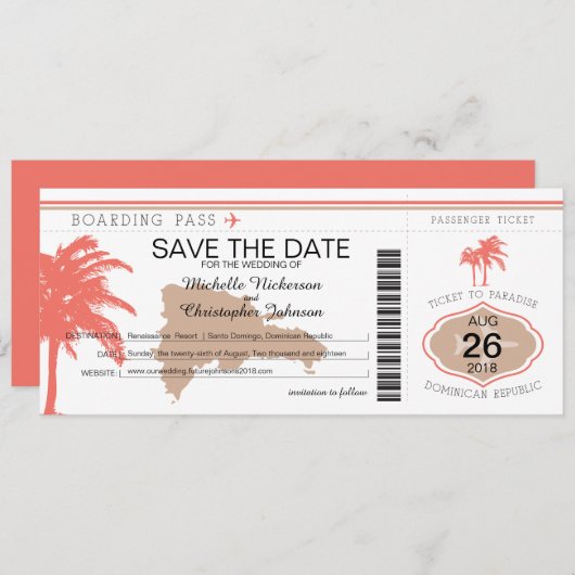 日付ドミニカ共和国の搭乗券を保存 セーブザデート (正面/裏面)