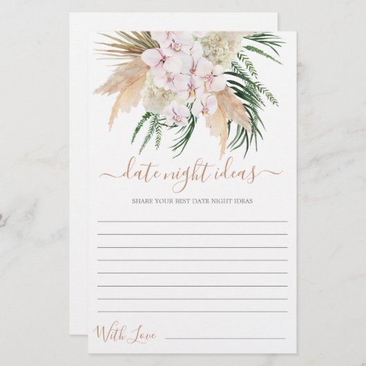 日付ナイトアイディアブライダルシャワーカード (正面/裏面)