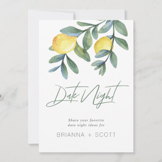 日付ナイトアイディアレモンブライダルシャワーゲームサイン (正面)