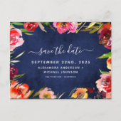 日付ネイビーブルーのフローラ水色を保存 案内ポストカード (正面)