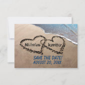 日付ハートを砂結婚式招待状に保存 セーブザデート (正面)