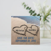 日付ハートを砂結婚式招待状に保存 セーブザデート (スタンド正面)