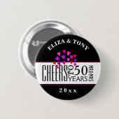 日付ハート50th結婚周年記念パーティーギフト 缶バッジ (正面&裏面)