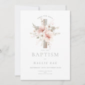 日付バプテスマ、ピンクエレガントフローラを保存 招待状 (正面)
