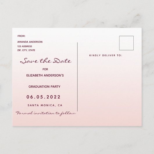 日付バラ金ゴールド卒業パーティーの保存 ポストカード (裏面)