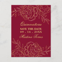 日付バーガンディと金ゴールドファインアートフローラの保存 案内ポストカード