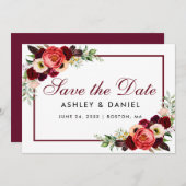 日付バーガンディフローラカードBの保存 セーブザデート (正面/裏面)