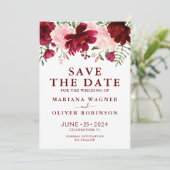 日付バーガンディーピンクウォーターのカラーフローラを保存 招待状 (スタンド正面)