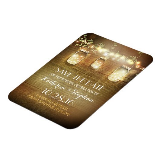 日付バーンドウッド素朴メイソンジャースを保存 マグネット (左側)