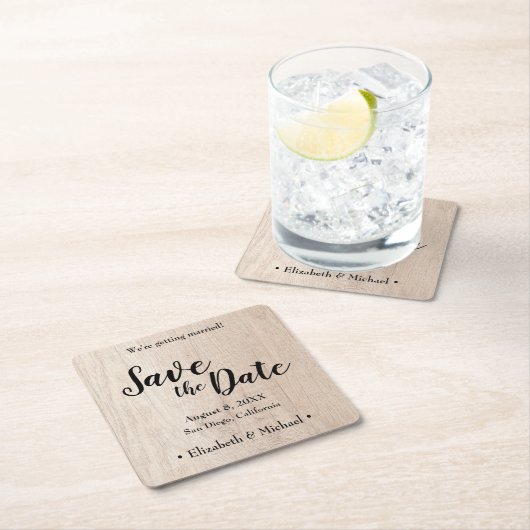 日付パーソナライズされたの印刷された木目を保存 スクエアペーパーコースター (インサイチュ)