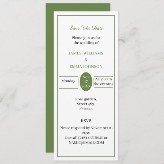 日付パーソナライズされたを緑にシンプル保存 招待状 (正面/裏面)