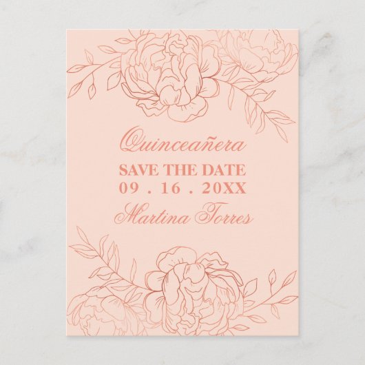 日付ピンクとバラ金ゴールドファインアートフローラの保存 案内ポストカード (正面)