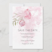 日付ピンクのコテージ淡い色のバラとローズヒップの保存 招待状 (正面)