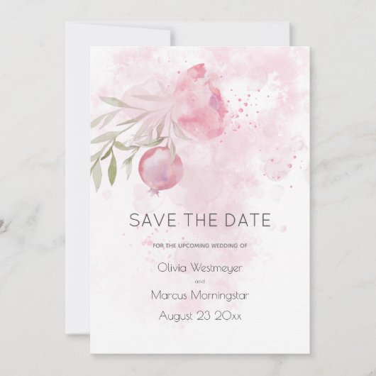 日付ピンクのコテージ淡い色のバラとローズヒップの保存 招待状 (正面)