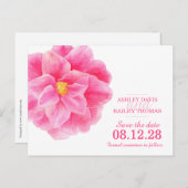 日付ピンクの椿の花カードを保存 案内ポストカード (正面/裏面)
