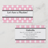 日付ピンク水玉模様名刺付き遊び コーリングカード (正面/裏面)