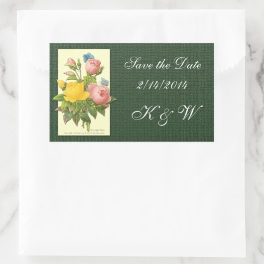 日付ピンク黄色のヴィンテージバラシールを保存 長方形シール (バッグ)