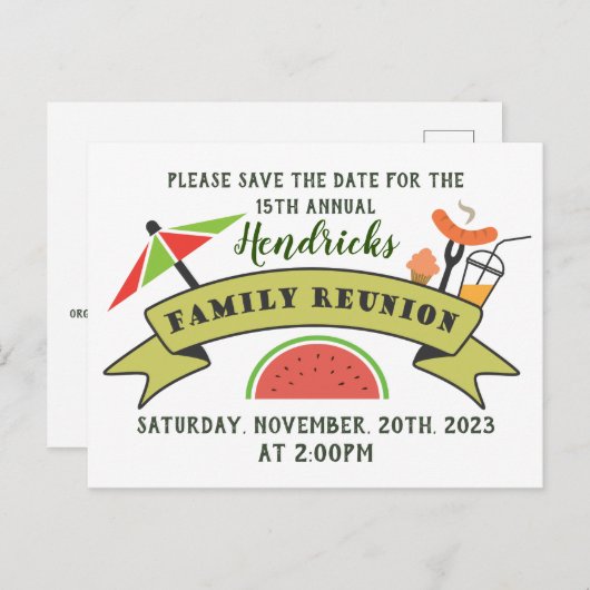 日付ファミリ懇親会デザイン葉書の保存 ポストカード (正面/裏面)