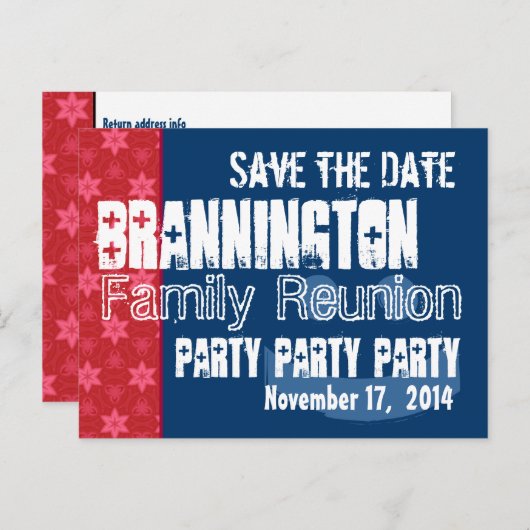 日付ファミリ懇親会赤白青V01Cの保存 案内ポストカード (正面/裏面)