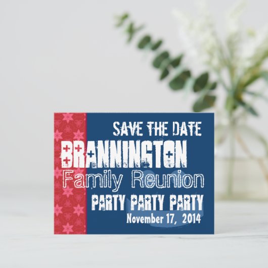 日付ファミリ懇親会赤白青V01Cの保存 案内ポストカード (スタンド正面)