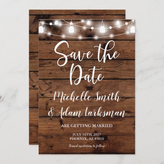 日付ファームハウスカントリー素朴メイスンジャーを保存 招待状 (正面/裏面)