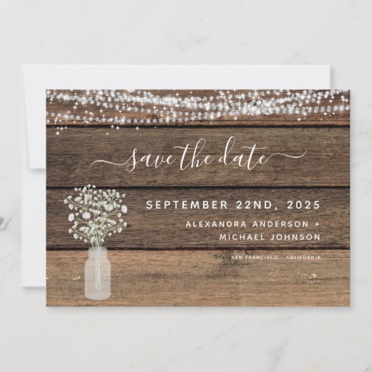 日付ファームハウス素朴のストリングライトを保存 セーブザデート (正面)