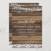 日付ファームハウス素朴のストリングライトを保存 招待状 (正面/裏面)