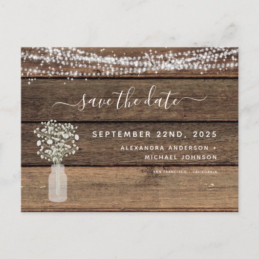 日付ファームハウス素朴のストリングライトを保存 案内ポストカード (正面)