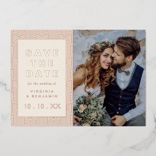 日付フォイルのフォトカードを保存 箔招待状 (正面)