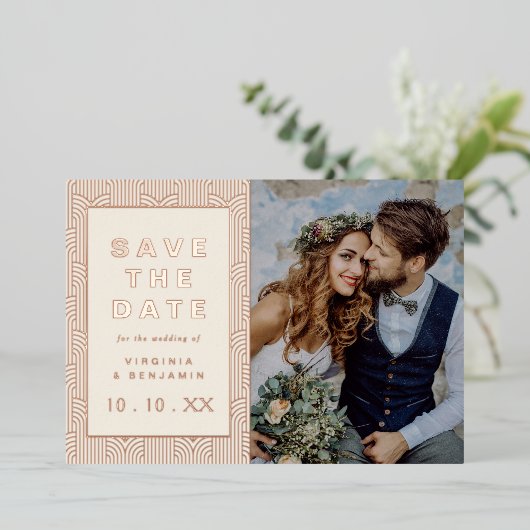 日付フォイルのフォトカードを保存 箔招待状 (立ち正面)