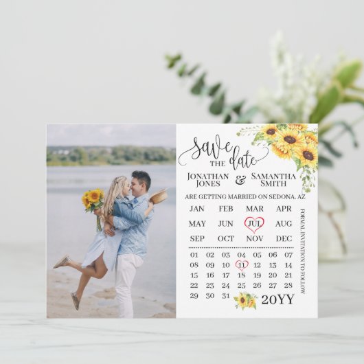 日付フォトカレンダーのひまわり結婚の 招待状 (スタンド正面)