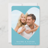 日付フォトハートモダンフレームターコイズの保存 招待状 (正面)