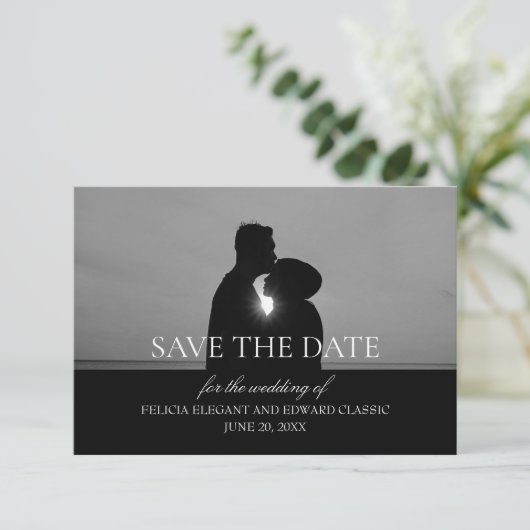 日付フォト婚約発表カードの保存 出欠カード (スタンド正面)