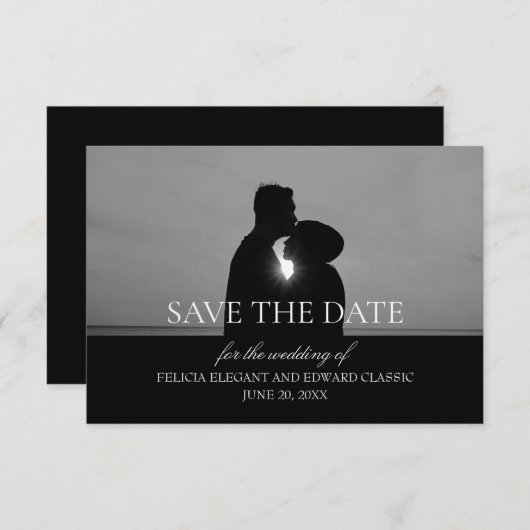 日付フォト婚約発表カードの保存 出欠カード (正面/裏面)