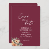 日付フラットカードの保存 – エレガントフローラの書き込み セーブザデート (正面/裏面)