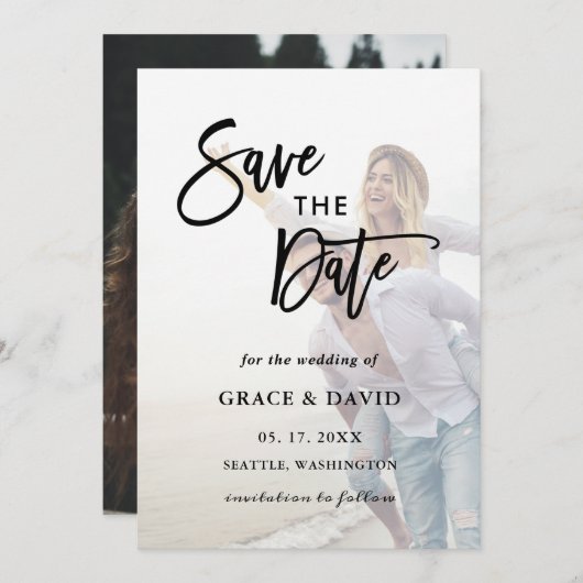 日付フラットカードを保存する色あせた写真の結婚式 セーブザデート (正面/裏面)