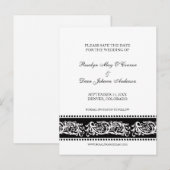 日付フラットカードを保存するB&Wスクロールカスタムウェディング 案内ポストカード (正面/裏面)