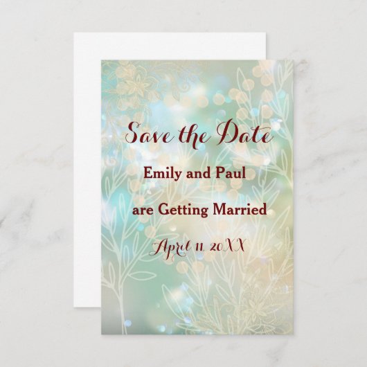 日付フラットカードフローラ抽象芸術Lt.Greenを保存 セーブザデート (正面/裏面)