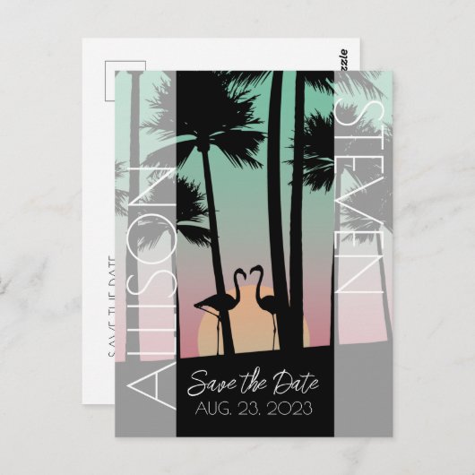 日付フラミモダンンゴデザインはがきを保存 ポストカード (正面/裏面)