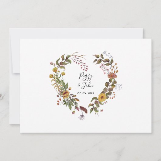 日付フローラの保存エレガントハートGarland写真 招待状 (裏面)