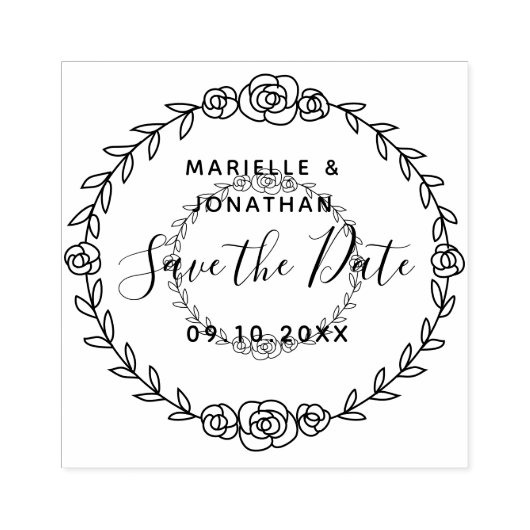 日付フローラバラつる植物スクリプトのモダン保存 ラバースタンプ (インプリント)