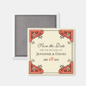 日付フローラフレームエレガントヴィンテージの保存 マグネット (正面/裏面)