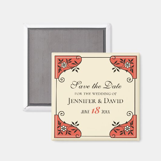日付フローラフレームエレガントヴィンテージの保存 マグネット (正面/裏面)