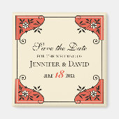 日付フローラフレームエレガントヴィンテージの保存 マグネット (正面)