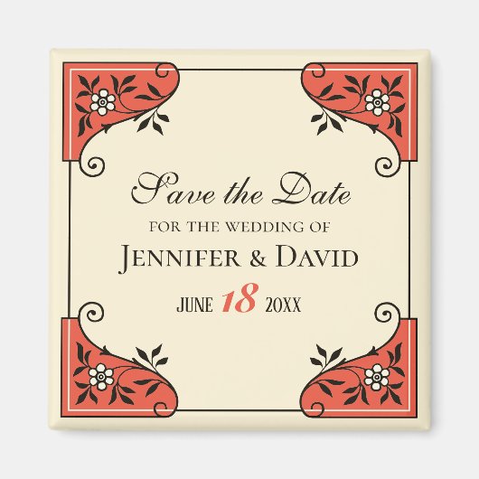 日付フローラフレームエレガントヴィンテージの保存 マグネット (正面)