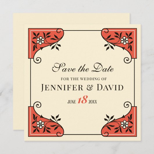 日付フローラフレームエレガントCC1250ヴィンテージの保存 招待状 (正面/裏面)